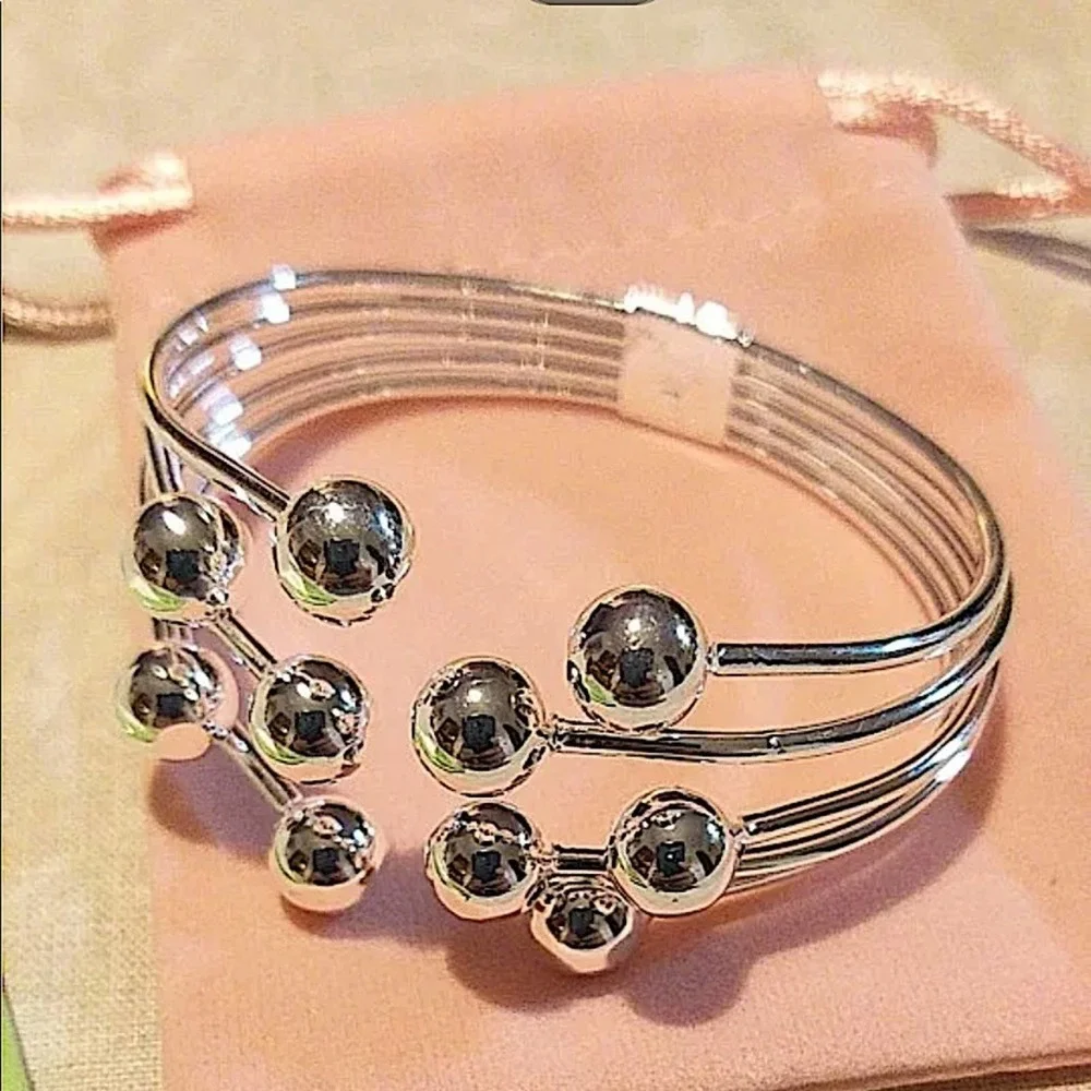 Sterling Silver Beaded Ball Bracelet Cuff Bangle Matching Ring Set
